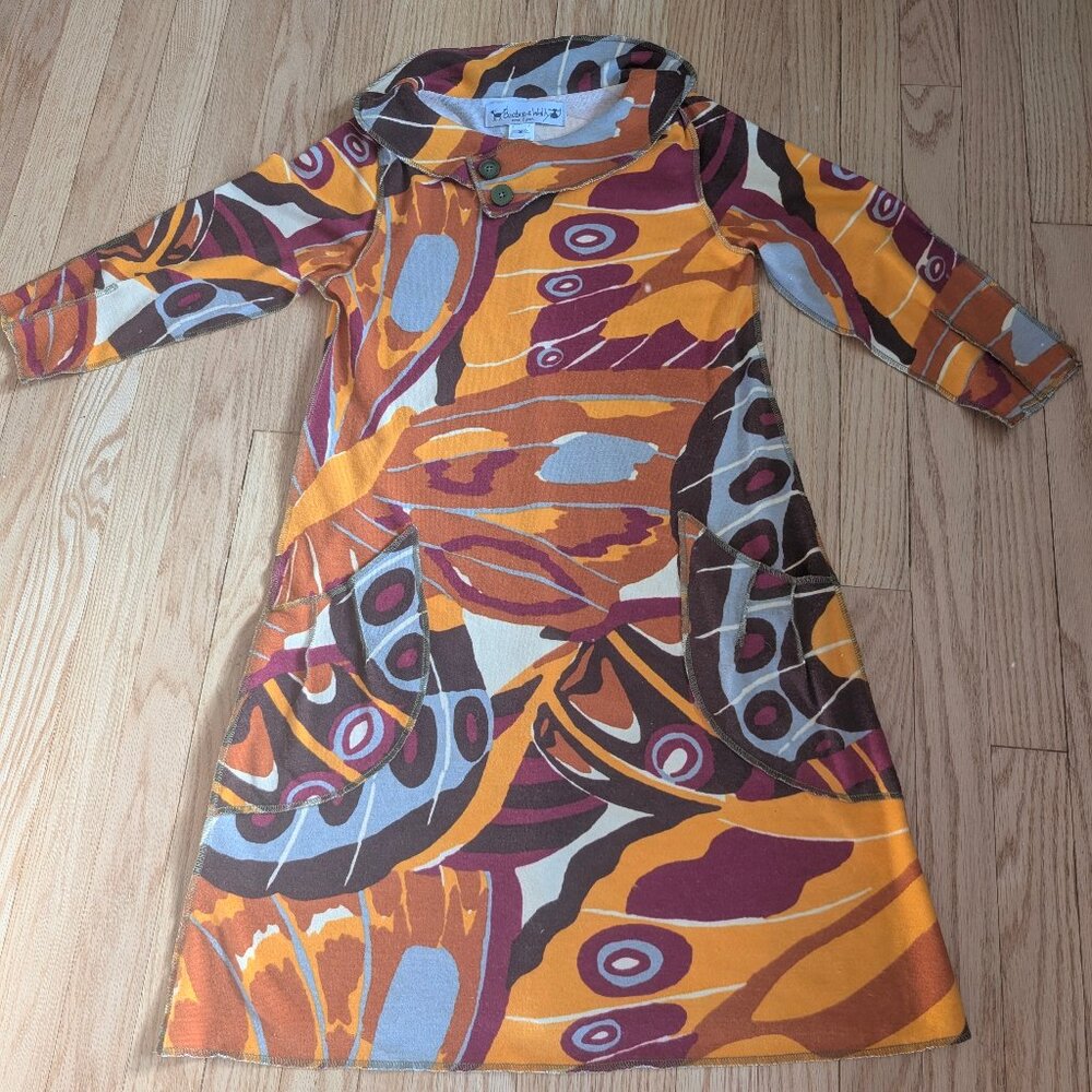EUC Beebop & Wally NYC Handmade Stretchy Dress Women's Small Orange Boho pockets